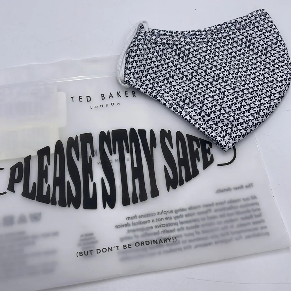 Black and White Patterned Face Mask TED BAKER LONDON Reversible Reusable NWT